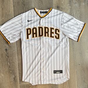 Nike White and Black Striped Padres Jersey